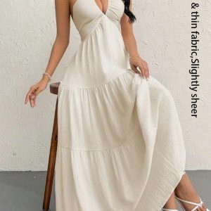 Women's Plain Dress, Summer Clothes Women, Casual Sleeveless Backless Dress for Beach Holiday Vacation, Ladies Summer Clothes